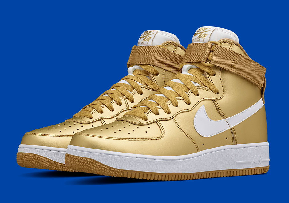 gold high top air force ones