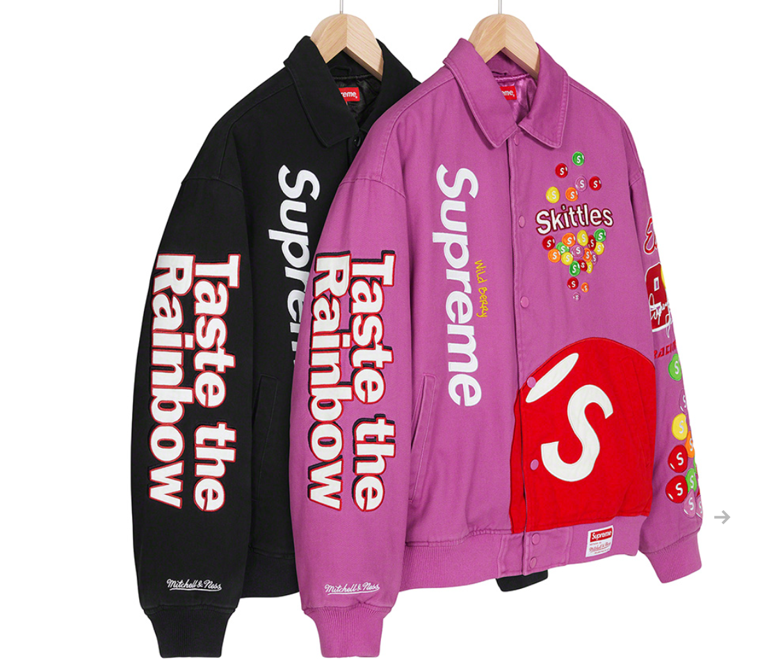 Supreme Skittles Mitchell & Ness Varsity Jacket BlackSupreme